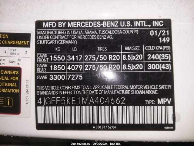 4JGFF5KE1MA404662 Mercedes-Benz Gls 450 4matic