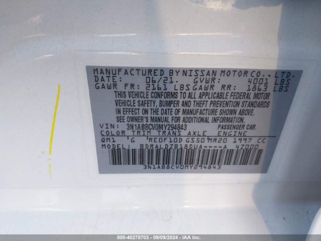 3N1AB8CV0MY294843 Nissan Sentra Sv Xtronic Cvt