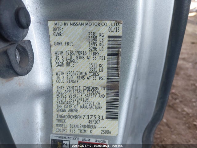 1N6AD0CW8FN737531 Nissan Frontier Pro-4x/sv