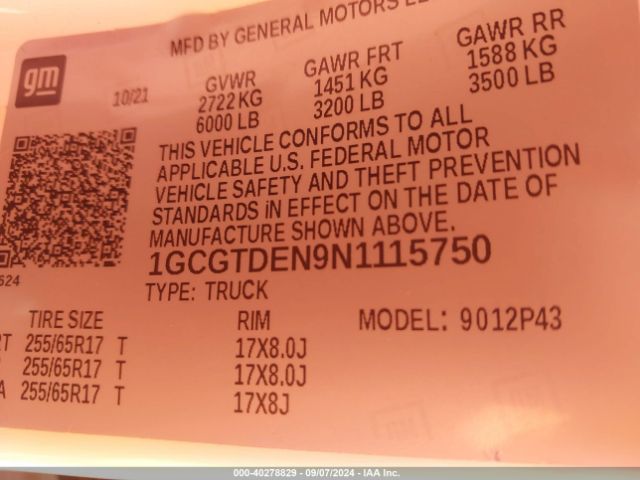 1GCGTDEN9N1115750 Chevrolet Colorado 4wd  Short Box Z71