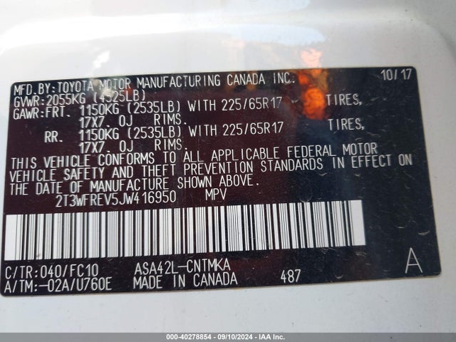 Toyota Rav4 Xle 2018 2T3WFREV5JW416950 Image 9