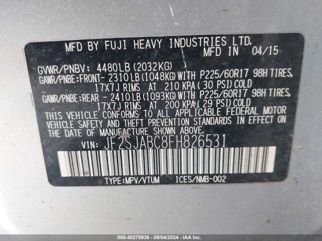 JF2SJABC8FH826531 Subaru Forester 2.5i