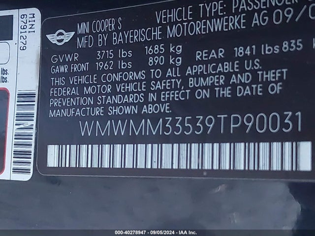 2009 MINI COOPER S CLUBMAN WMWMM33539TP90031 Photo 8