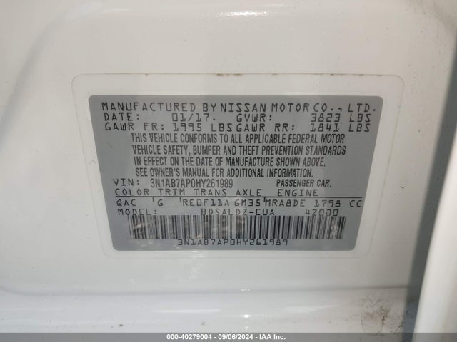 Nissan SENTRA SV 2017 3N1AB7AP0HY261989 Image 9