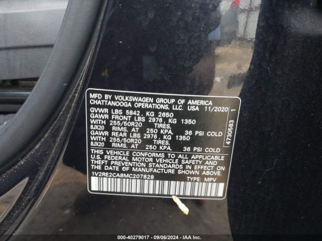 1V2RE2CA8MC207828 Volkswagen Atlas Cross Sport 3.6l V6 Se W/technology R-line