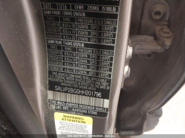 SALVP2BG0HH201796 Land Rover Range Rover Evoque Se/se Premium