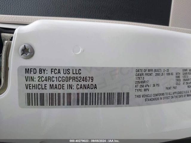 2C4RC1CG0PR524679 Chrysler Voyager Lx