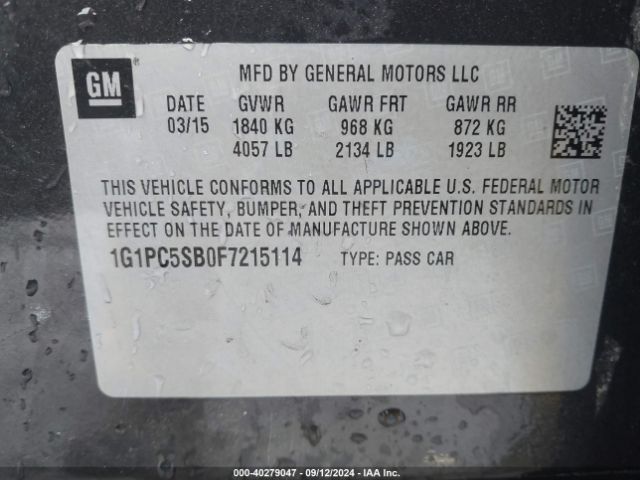 1G1PC5SB0F7215114 Chevrolet Cruze 1lt Auto
