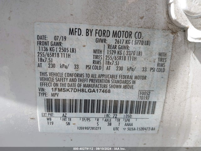 Ford EXPLORER XLT 2020 1FMSK7DH8LGA17468 Image 9