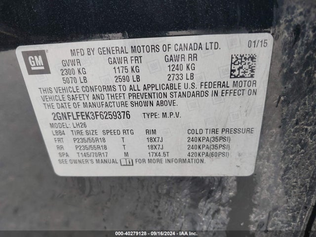 Продажа на аукционе авто 2015 Chevrolet Equinox 1lt, vin: 2GNFLFEK3F6259376, номер лота: 40279128
