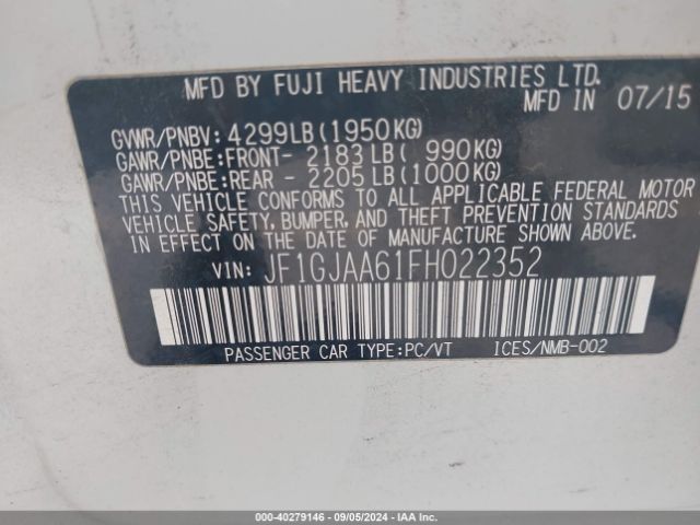 JF1GJAA61FH022352 Subaru Impreza 2.0i