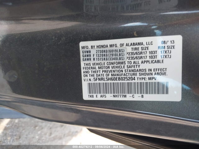 Honda Odyssey Ex-l 2014 5FNRL5H60EB025204 Image 9