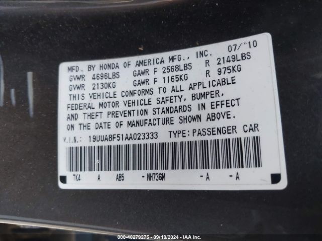 2010 ACURA TL 19UUA8F51AA023333 Photo 8