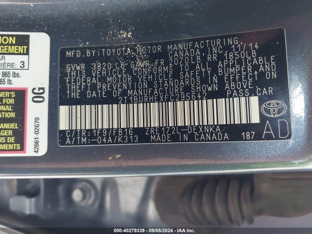 Toyota COROLLA LE 2015 2T1BURHEXFC295642 Image 9
