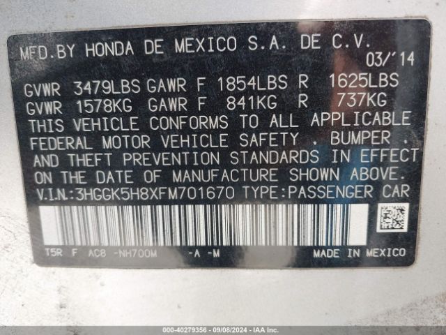 3HGGK5H8XFM701670 Honda Fit Ex/ex-l