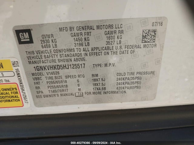 Chevrolet Traverse 2lt 2017 1GNKVHKD5HJ125517 Image 9