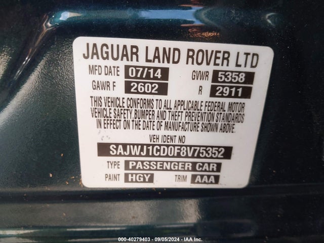 2015 JAGUAR XJ SAJWJ1CD0F8V75352 Photo 8