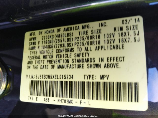 5J8TB3H5XEL015234 Acura RDX