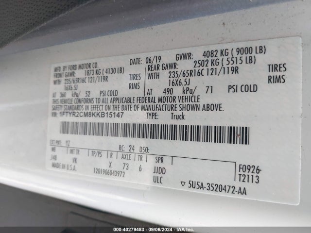 Ford Transit-250 2019 1FTYR2CM8KKB15147 Image 9