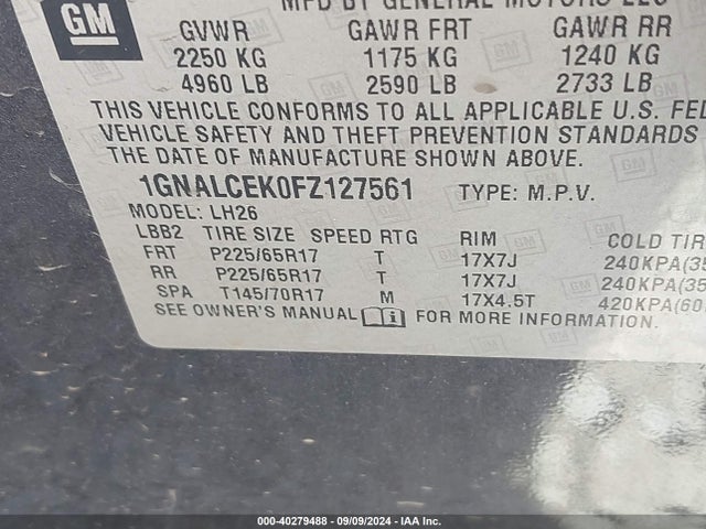 Chevrolet Equinox 2lt 2015 1GNALCEK0FZ127561 Image 9