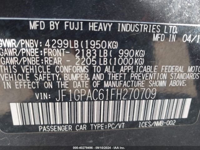 JF1GPAC61FH270709 Subaru Impreza 2.0i Premium