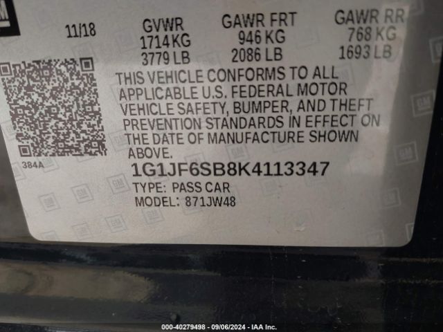 1G1JF6SB8K4113347 Chevrolet Sonic Premier Auto