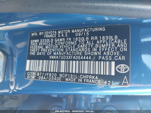 Toyota YARIS LE 2015 VNKKTUD3XFA054444 Image 9