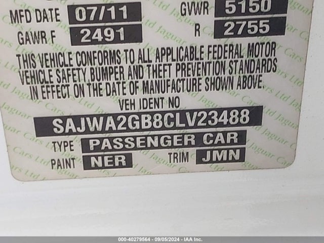 2012 JAGUAR XJ SAJWA2GB8CLV23488 Photo 8