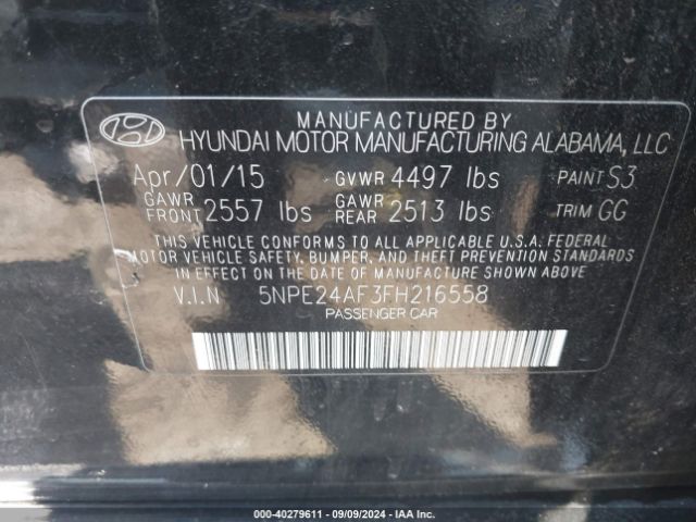 5NPE24AF3FH216558 Hyundai SONATA SE