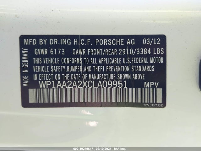 2012 PORSCHE CAYENNE WP1AA2A2XCLA09951 Photo 8