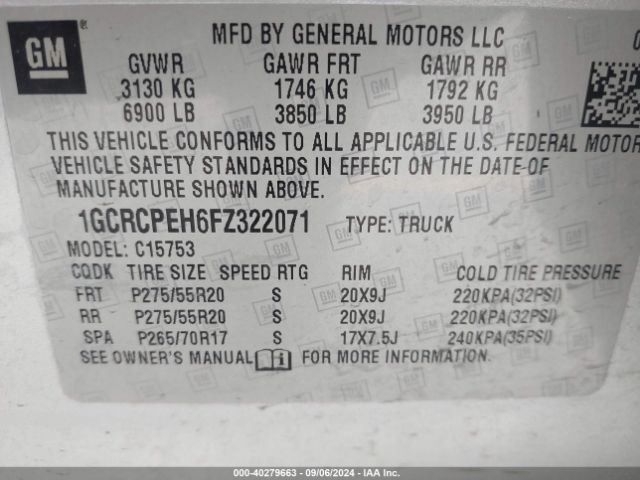 1GCRCPEH6FZ322071 Chevrolet Silverado 1500 Ls