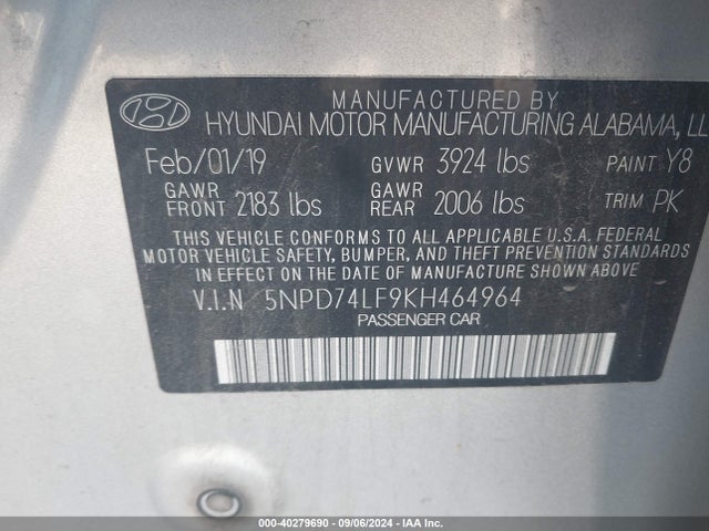 Hyundai ELANTRA SE 2019 5NPD74LF9KH464964 Image 9