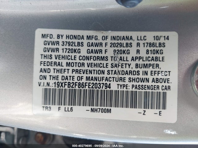 Honda CIVIC EX 2015 19XFB2F86FE203794 Image 9