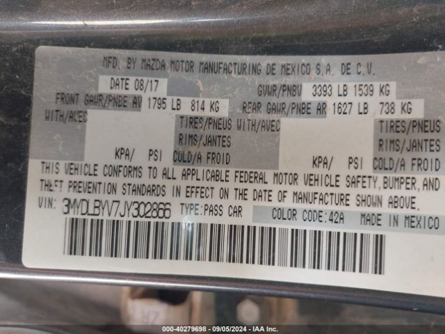 3MYDLBYV7JY302866 Toyota YARIS IA