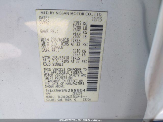 5N1AZ2MH5FN288904 Nissan MURANO SV
