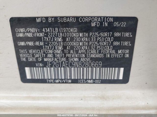 JF2GTAEC9N8280669 Subaru Crosstrek Premium