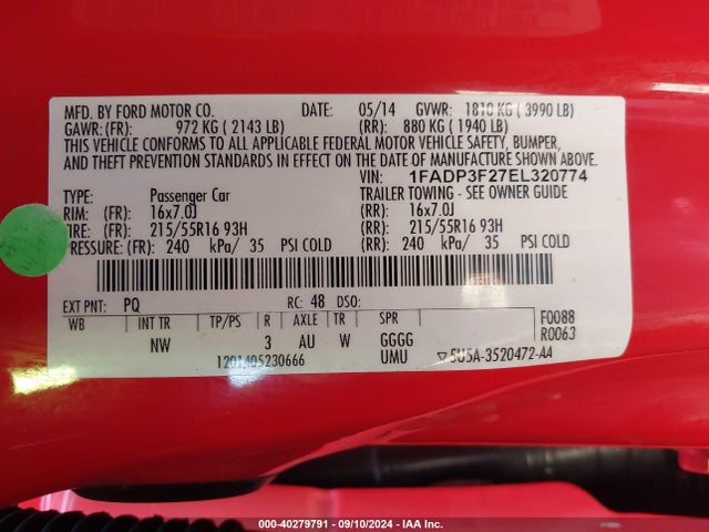 Ford FOCUS SE 2014 1FADP3F27EL320774 Image 9