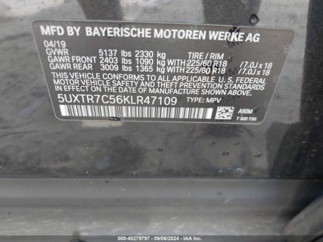 5UXTR7C56KLR47109 BMW X3 Sdrive30i