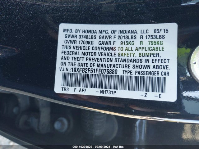 Honda Civic Lx 2015 19XFB2F51FE076880 Image 9