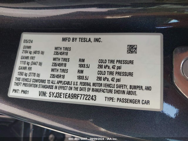 2024 TESLA MODEL 3 5YJ3E1EA9RF772243 Photo 8