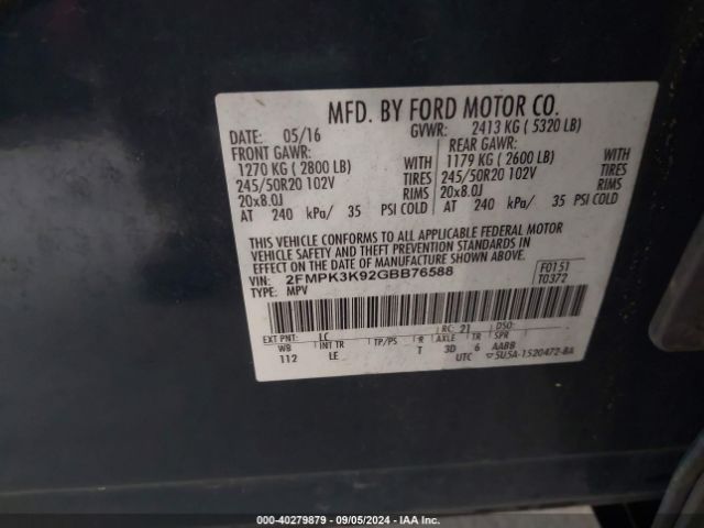2FMPK3K92GBB76588 Ford Edge Titanium