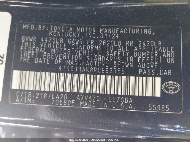 Toyota CAMRY SE 2024 4T1G11AK8RU892355 Image 9