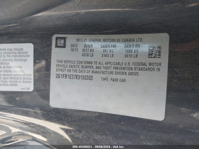 Chevrolet Camaro 1lt 2014 2G1FB1E37E9190303 Image 9