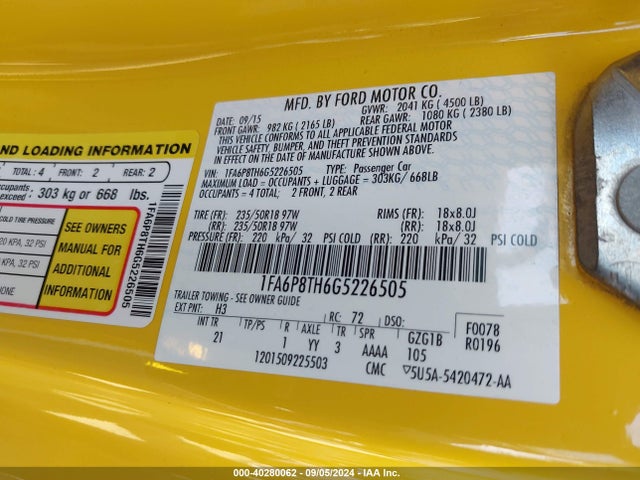 Ford Mustang Ecoboost 2016 1FA6P8TH6G5226505 Image 9