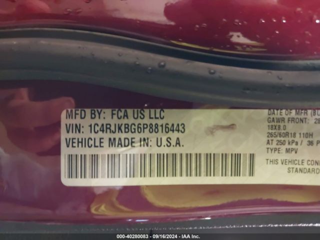 1C4RJKBG6P8816443 Jeep Grand Cherokee L Limited 4x4