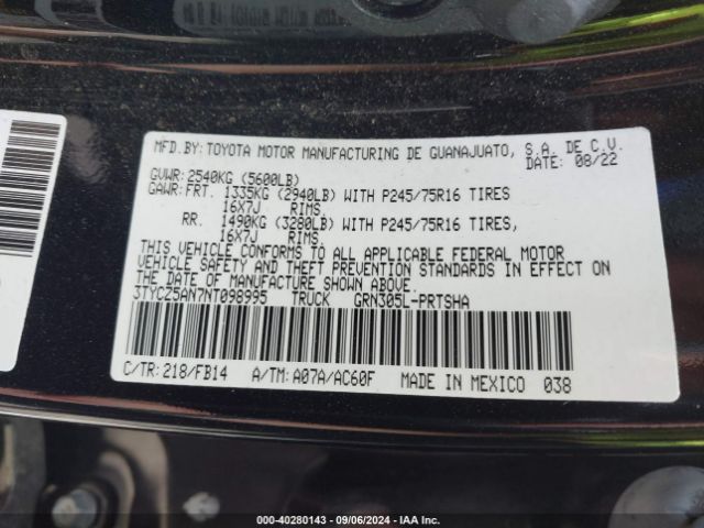 3TYCZ5AN7NT098995 Toyota Tacoma Sr V6