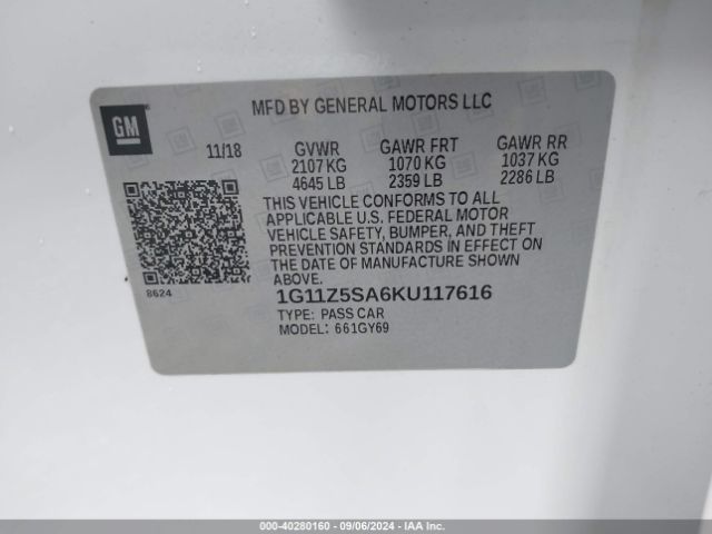 1G11Z5SA6KU117616 Chevrolet IMPALA LT