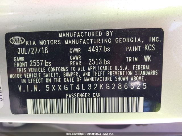 5XXGT4L32KG286325 KIA Optima Lx
