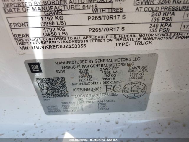 1GCVKREC0JZ253355 Chevrolet Silverado 1500 1lt/2lt