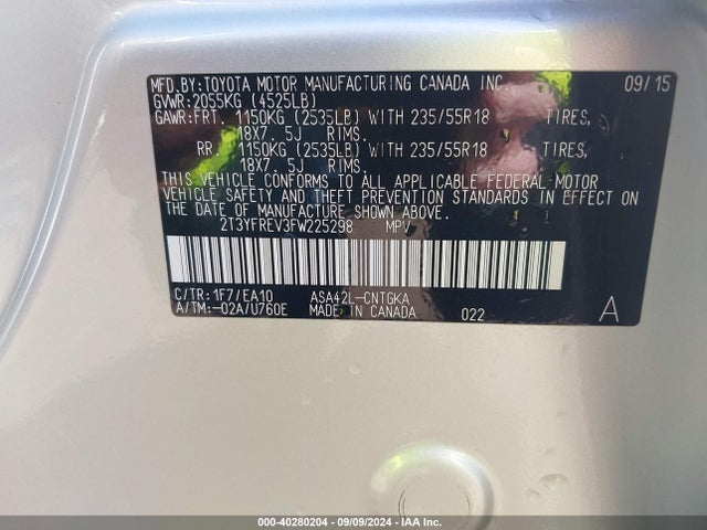 Toyota Rav4 Limited 2015 2T3YFREV3FW225298 Image 9
